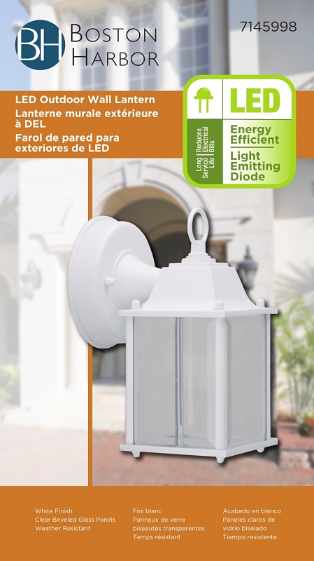 Boston Harbor 0038-WD-WH Outdoor Wall Lantern, 120 V, 6.65 W, LED Lamp, 320 Lumens, 3000 K Color Temp, Aluminum Fixture