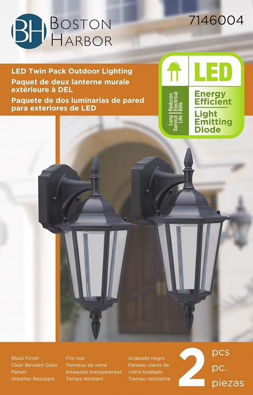 Boston Harbor 0024-WD-2PK Twin Pack Outdoor Lighting, 120 V, 6.7 W, LED Lamp, 300 Lumens, 3000 K Color Temp