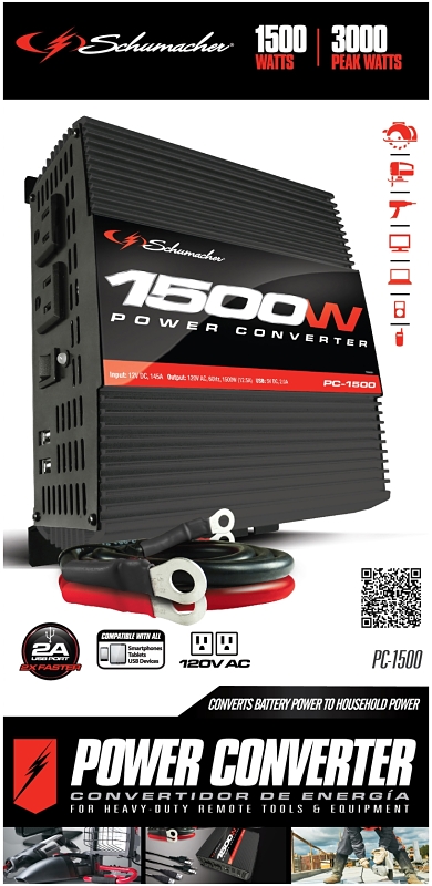 Schumacher PC-1500 Power Inverter, 12.8/13.2 VDC Input, 110/125 V Output, 1500 W
