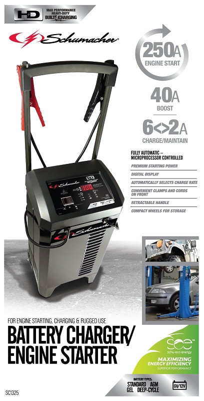 Schumacher SC1325 Battery Charger/Engine Starter, 11 A Continuous, 50 A Intermittent Input, 6/12 V Output, AGM Battery