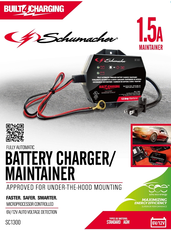 Schumacher SC1300 Battery Maintainer, 0.4 A Input, 6/12 V Output, AGM Battery