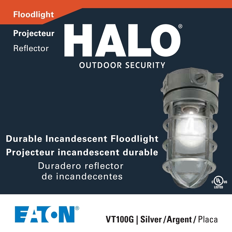 Eaton Lighting VT100G Vapor Tight Light Fixture, 120 VAC, 100 W, Incandescent Lamp, 1600 Lumens Lumens, Aluminum Fixture