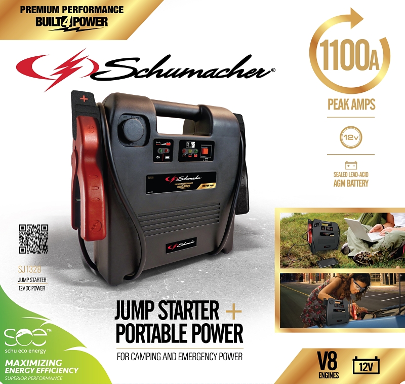 Schumacher SJ1328 Jump Starter, 12 V, 1100 A, Lead-Acid Battery