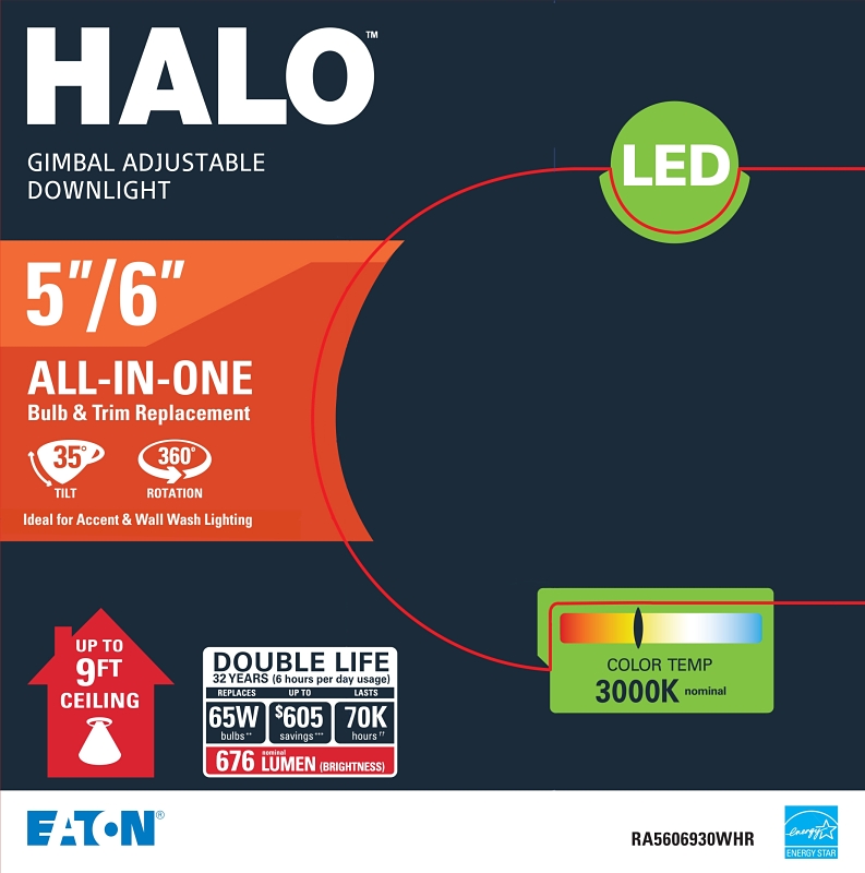 Halo RA5606930WHR LED Retro Gimbal, 7-1/4 in Dia x 3-1/2 in H Dimensions, White