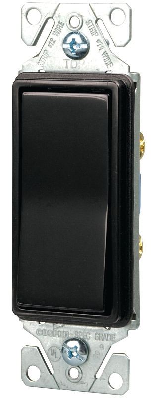 Eaton Wiring Devices 7500 Series 7501BK-BOX Rocker Switch, 15 A, 120/277 V, SPST, Lead Wire Terminal, Black