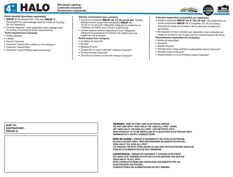 Halo H99TAT Recessed Housing, 8 in L x 5-1/4 in W x 5 in H Dimensions, New Construction, Steel