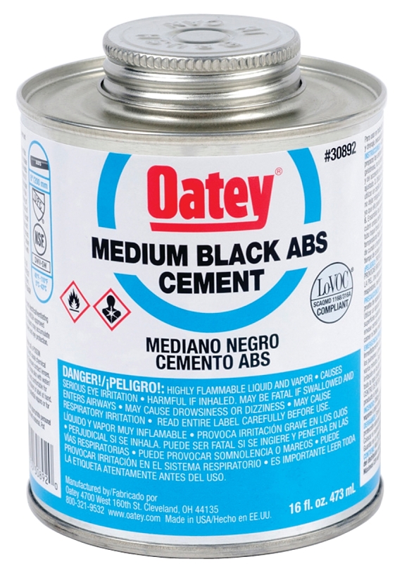 Oatey 30892 Solvent Cement, Opaque Liquid, Black, 16 oz Can