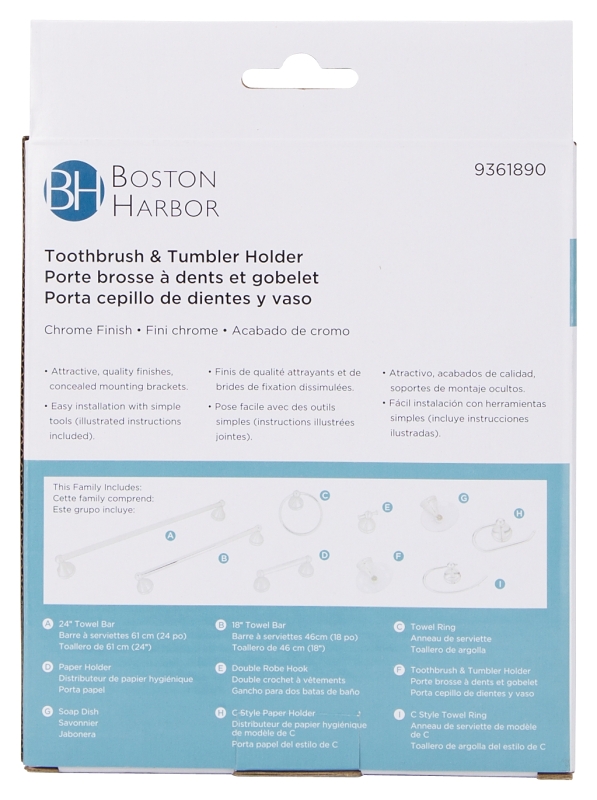 Boston Harbor L5057P-26-10-3L Toothbrush/Tumbler Holder, Acrylic/Zinc, Chrome, Wall Mounting