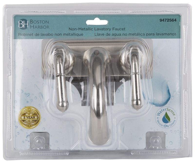 Boston Harbor JY-4233BN Lavatory Faucet, 1.5 gpm, 2-Handle, Brass, Nickel Plated, Lever Handle