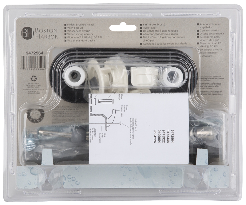 Boston Harbor JY-4233BN Lavatory Faucet, 1.5 gpm, 2-Handle, Brass, Nickel Plated, Lever Handle