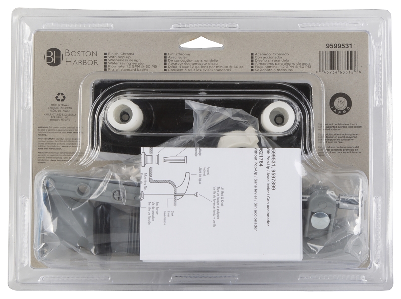 Boston Harbor PF4201A-P Lavatory Faucet, 1.5 gpm, 2-Handle, Chrome Plated, Round Handle