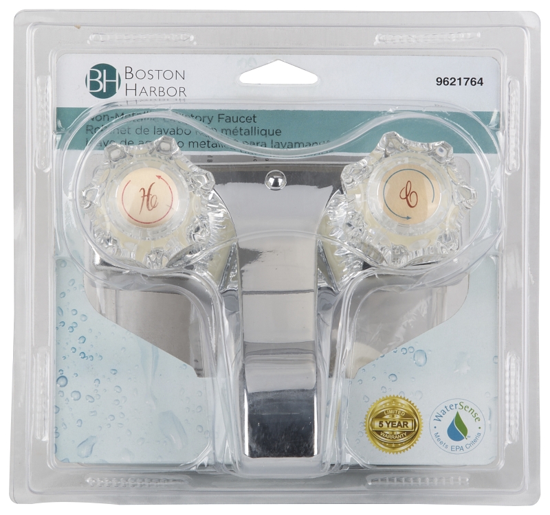 Boston Harbor PF4201A Lavatory Faucet, 1.5 gpm, 2-Handle, Chrome, Round Handle