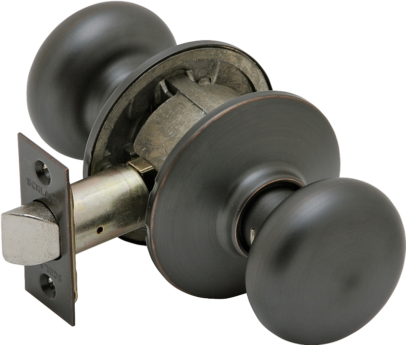 Schlage F Series F10 PLY 716 Passage Knob, Plymouth, Round, 2-3/4 in Dimensions, Metal, Aged Bronze, Reversible Hand