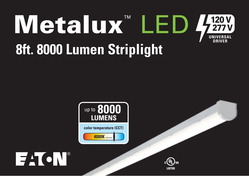 Metalux SL Series 8SL8040 Strip Light, 277 V, LED Lamp, 8176 Lumens, 4000 K Color Temp, 50,000 hr Average Life