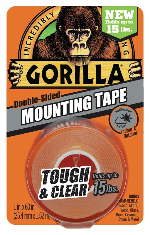 Gorilla 6065101 Mounting Tape, Double Sided, 60 in L, 1 in W, Clear