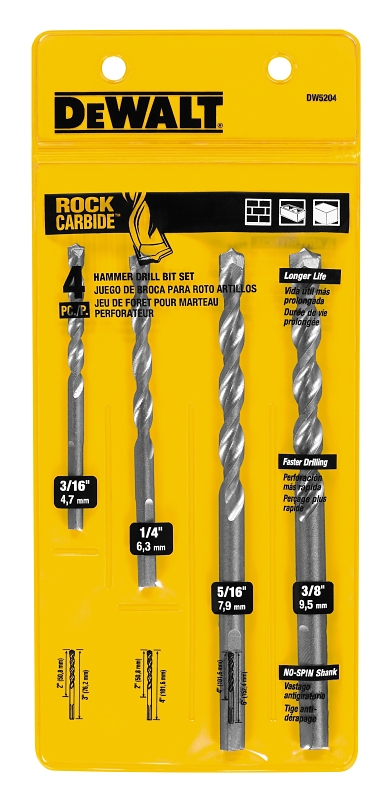 DeWALT DW5204 Hammer Drill Bit Set, Premium, 4-Piece, Carbide, Silver