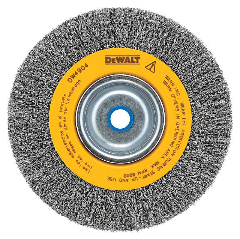 DeWALT DW4904 Wire Wheel Brush, 6 in Dia, 5/8 to 1/2 in Arbor/Shank, 0.014 in Dia Bristle, Carbon Steel Bristle