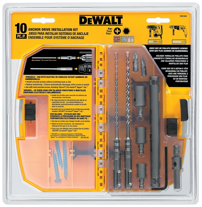 DeWALT DW5366 Anchor Drive Installation Kit, 10-Piece, Carbide