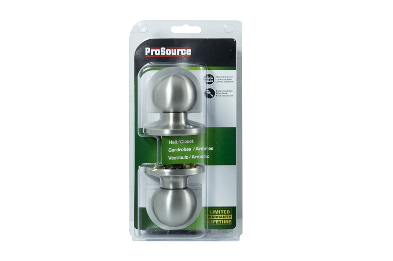 ProSource T3630V-PS Passage Knob, Metal, Stainless Steel, 2-3/8 to 2-3/4 in Backset, 1-3/8 to 1-3/4 in Thick Door