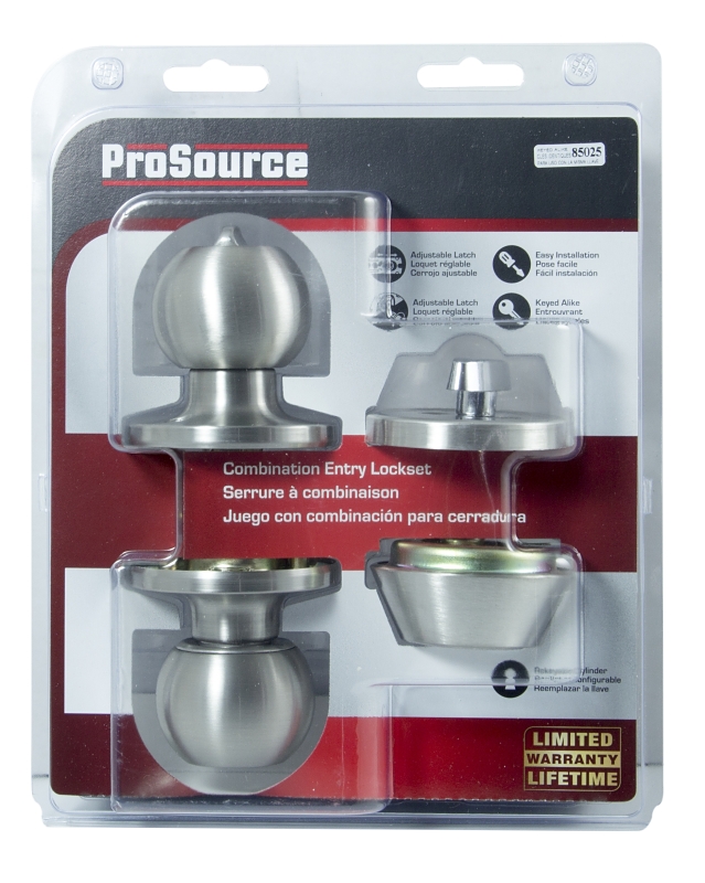 ProSource B36B1-PS Deadbolt and Entry Lockset, Turnbutton Lock, Saturn Design, Stainless Steel, 3 Grade, Stainless Steel