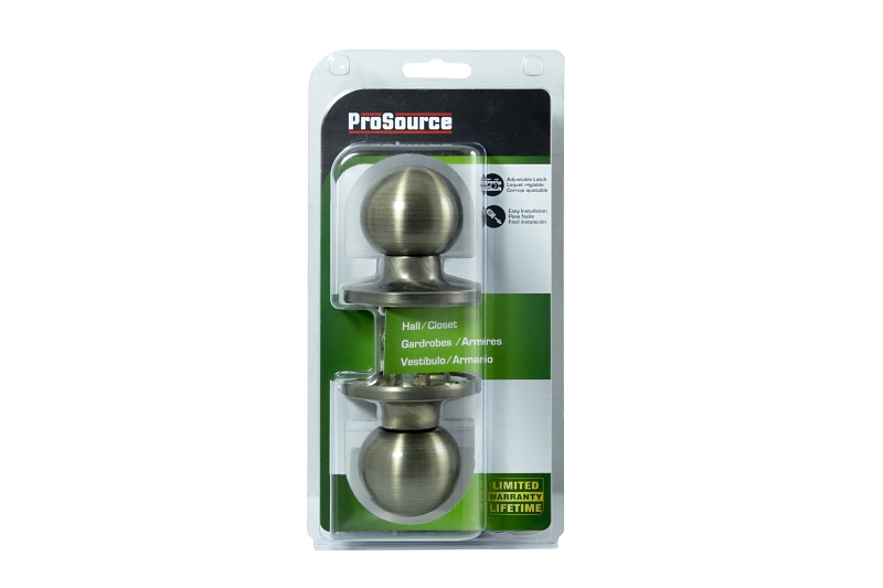 ProSource T3830V-PS Passage Knob, Metal, Antique Brass, 2-3/8 to 2-3/4 in Backset, 1-3/8 to 1-3/4 in Thick Door