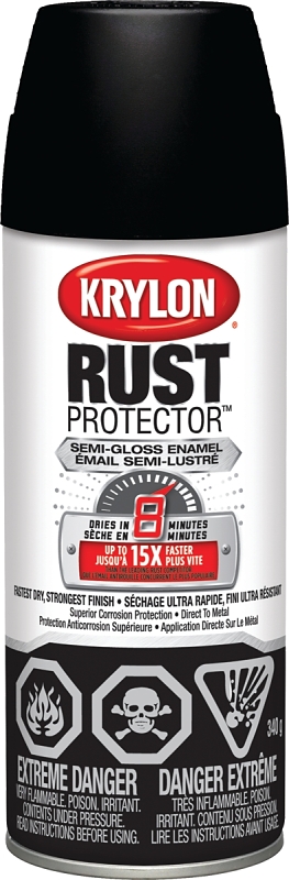Krylon Rust Protector K06902100 Rust Preventative Spray Paint, 12 oz Can, 25 sq-ft Coverage Area, Semi-Gloss, Black