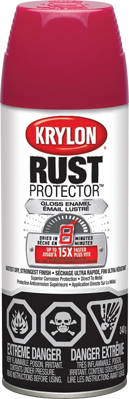 Krylon Rust Protector K06900607 Rust Preventative Spray Paint, 12 oz Can, 25 sq-ft Coverage Area, Gloss, Classic Red