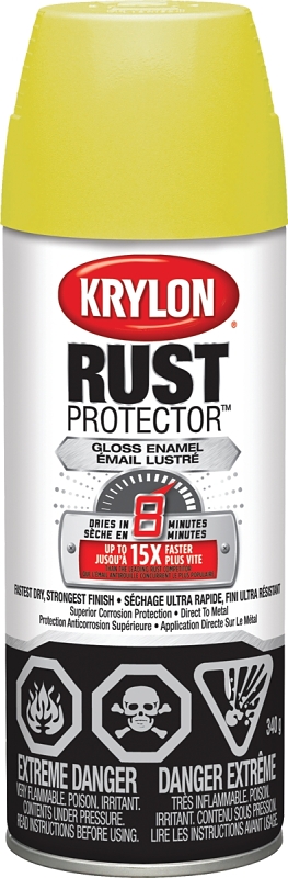 Krylon Rust Protector 469010000 Rust Preventative Spray Paint, 12 oz Can, 25 sq-ft Coverage Area, Gloss, Yellow