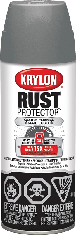 Krylon Rust Protector 469018000 Spray Paint, 12 oz Can, 25 sq-ft Coverage Area, Gloss, Smoke Gray