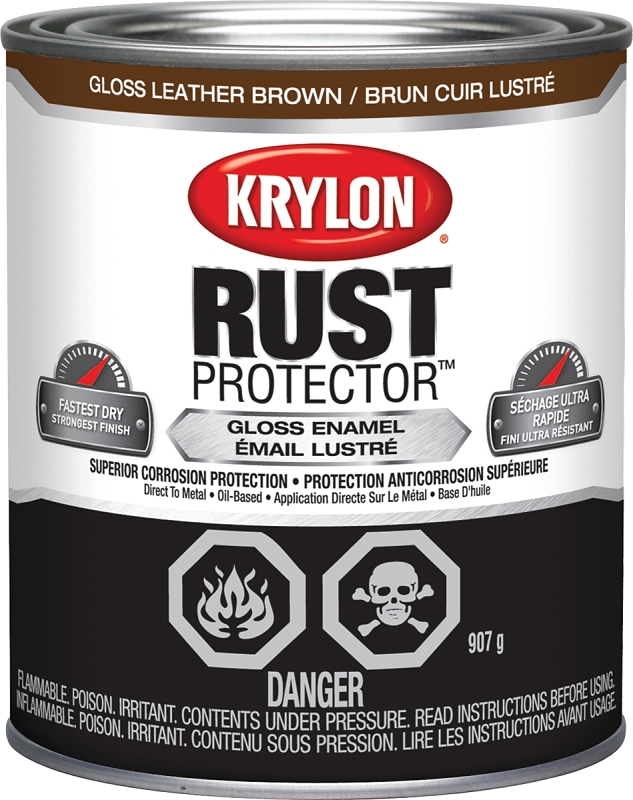 Krylon Rust Protector 69203 Enamel Paint, Gloss, Leather Brown, 1 qt