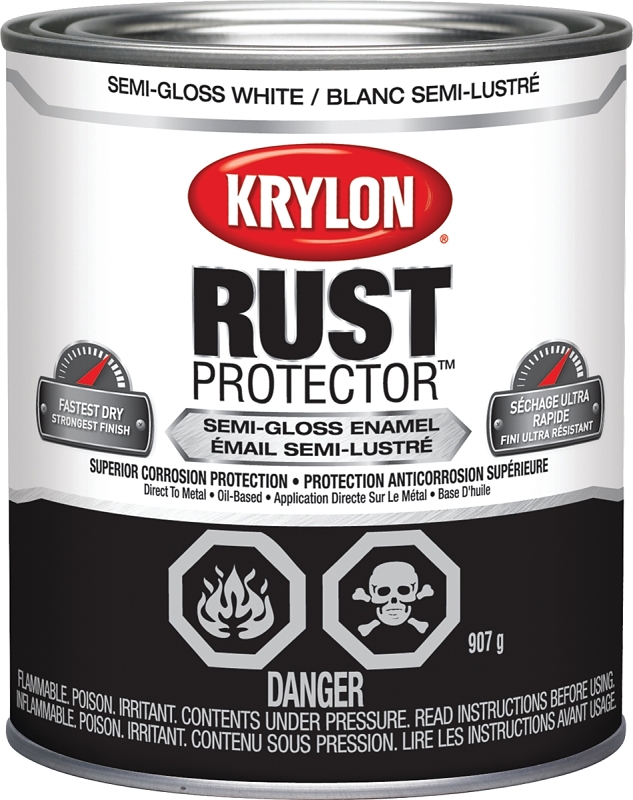 Krylon Rust Protector 69213 Enamel Paint, Semi-Gloss, White, 1 qt