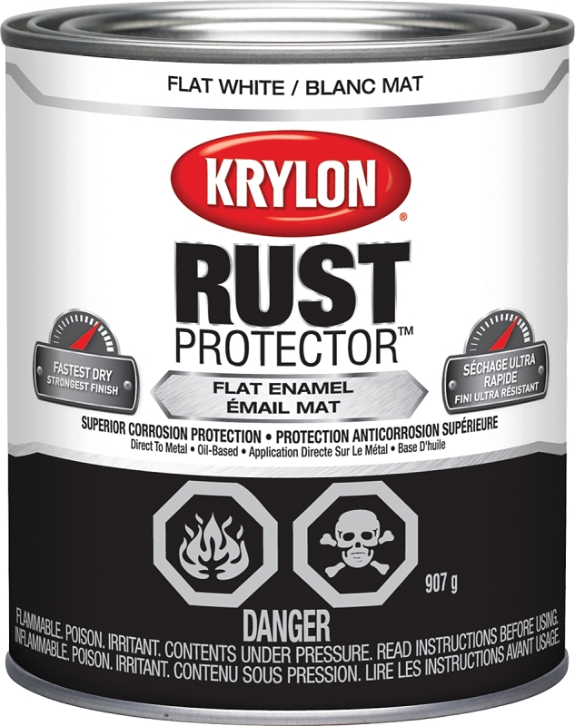 Krylon Rust Protector 69219 Enamel Paint, Flat, White, 1 qt