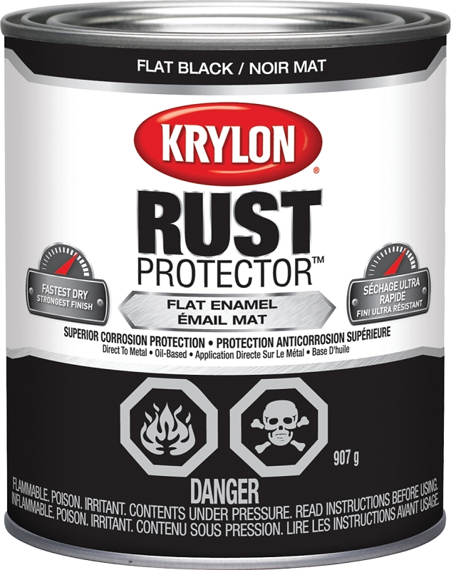 Krylon 469220000 Enamel Paint, Flat, Black, 32 oz Can