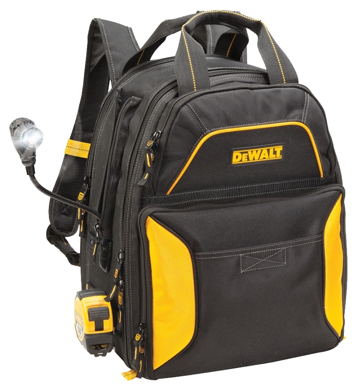 CLC DGCL33 Tool Backpack with Lighted USB Charging, 13 in W, 10-1/4 in D, 17 in H, 33-Pocket, Polyester, Black/Yellow