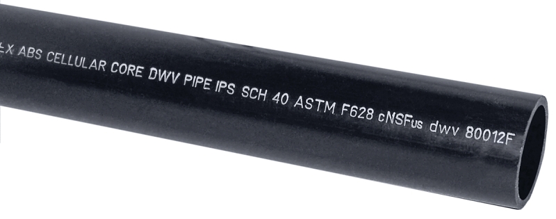 Genova 80012F Pipe, 1-1/2 in, 20 ft L, Plain, SCH 40 Schedule, ABS, Black