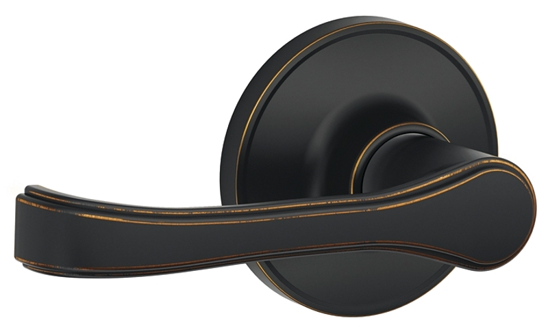 Schlage J Series J10TOR716 Passage Lever, Mechanical Lock, Aged Bronze, Metal, 3 Grade, 7/8 in Housing Dia, Residential