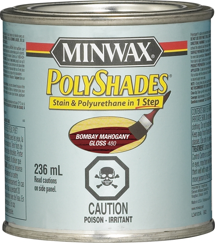 Minwax PolyShades 348014444 Polyurethane, Gloss, Liquid, Bombay Mahogany, 236 mL