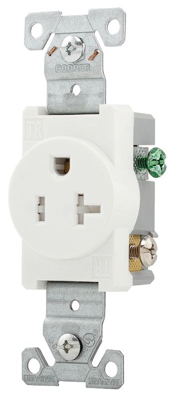 Cooper Industries TR1877W-BXSP Commercial Grade, Tamper Resistant Single Receptacle, 2000 V, 5 in L x 2 in W x 2 in D