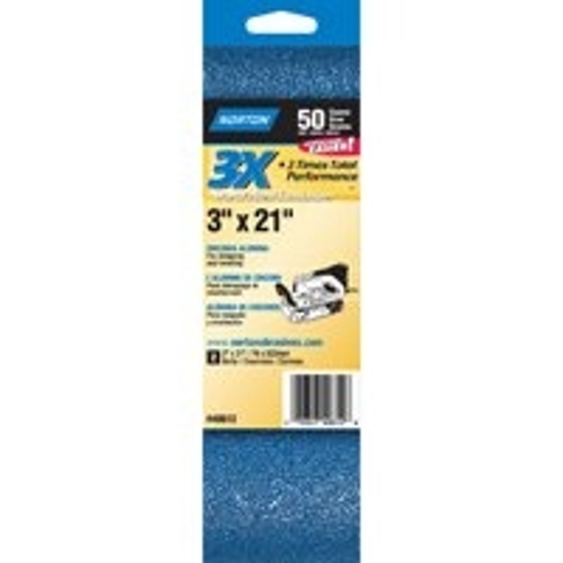 NORTON 49612 Sanding Belt, 3 in W, 21 in L, 50 Grit, Coarse, Zirconia Aluminum Abrasive