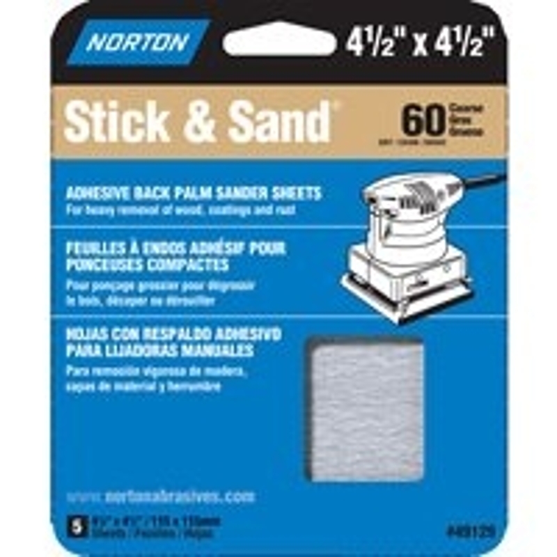 NORTON 07660749129 Sanding Sheet, 4-1/2 in L, 4-1/2 in W, Coarse, 60 Grit