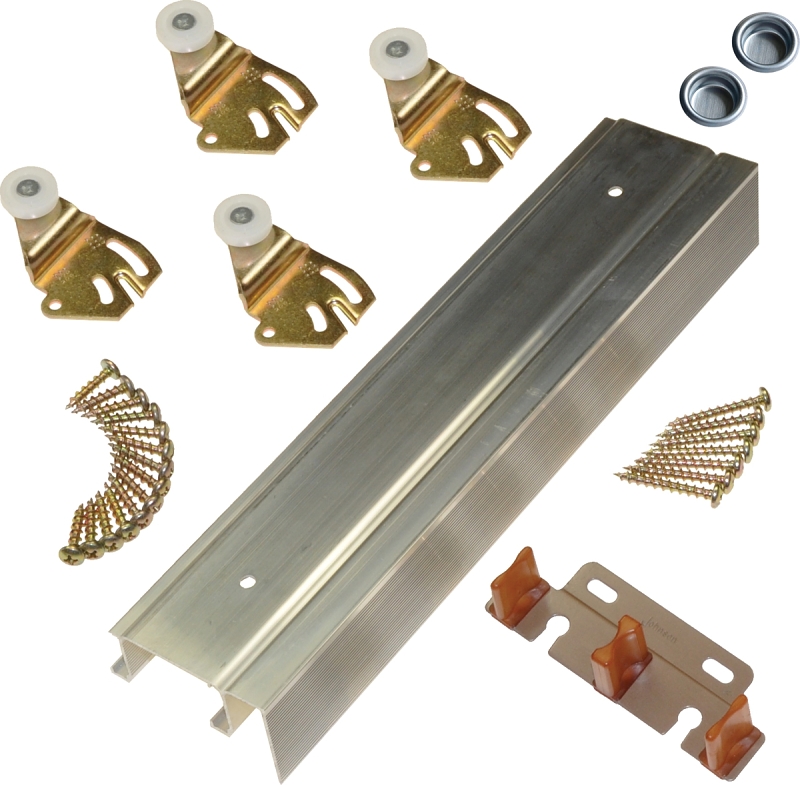 Johnson Hardware 2200F481 By-Pass Door Hardware Set, 48 in L Track, For: 50 lb Sliding Doors