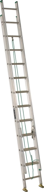 Louisville AE4224PG Extension Ladder, 286 in H Reach, 225 lb, 24-Step, 1-1/2 in D Step, Aluminum