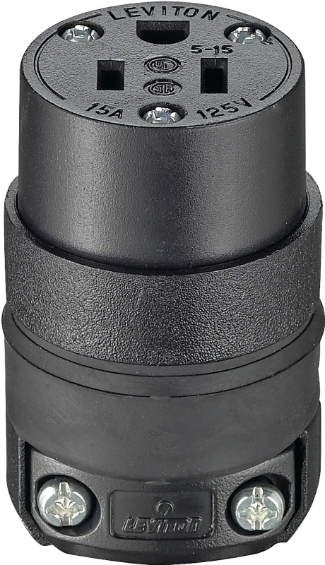 Leviton 000-515CR-000 Electrical Connector, Straight Blade, 15/64 to 45/64 in, 2-Pole, 15 A, 125 V, NEMA: NEMA 5-15R