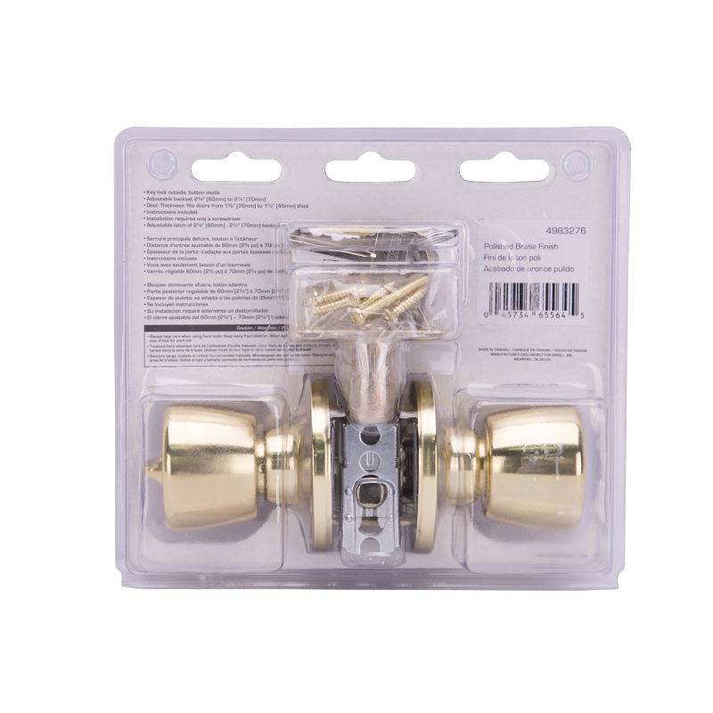 ProSource TS700BRA4V Entry Knob, POLISHED BRASS, K3, KW1 Keyway, 3 Grade