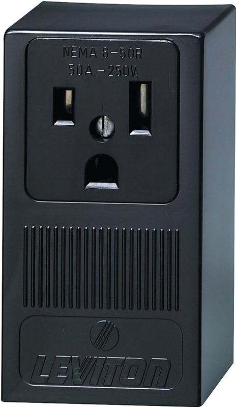 Leviton B01-05378-000 Electrical Receptacle, Surface Mounting, 2 -Pole, 125/250 V, 50 A, NEMA: NEMA 6-50R, Black