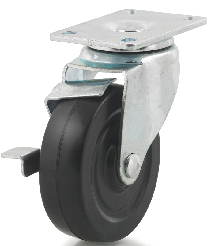 Dh Casters C-LM4P1RSB Swivel Caster, 2-3/8 x 3-5/8 in Plate, 5-1/18 in H Dimensions, 4 in Dia Wheel