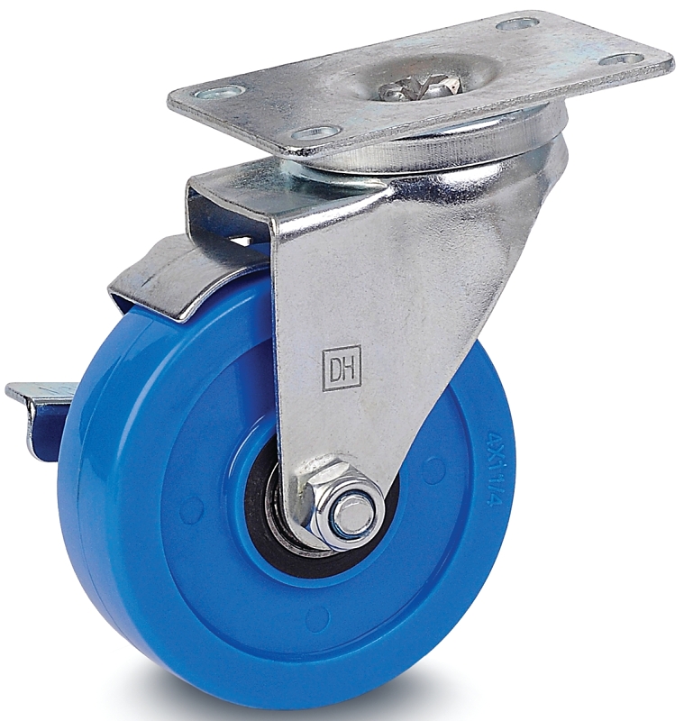 Dh Casters C-LM35P1PUSB Swivel Caster, 2-3/8 x 3-5/8 in Plate, 4-11/16 in H Dimensions, 3-1/2 in Dia Wheel, Blue, 260 lb