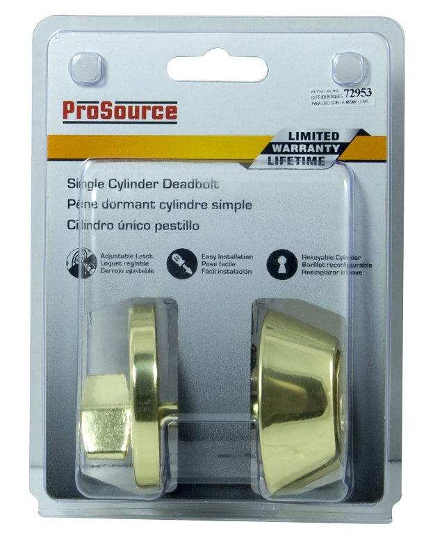 ProSource Signature Series D271-RU5V Deadbolt, 3 Grade, Polished Brass, 2-3/8, 2-3/4 in Backset, KW1 Keyway