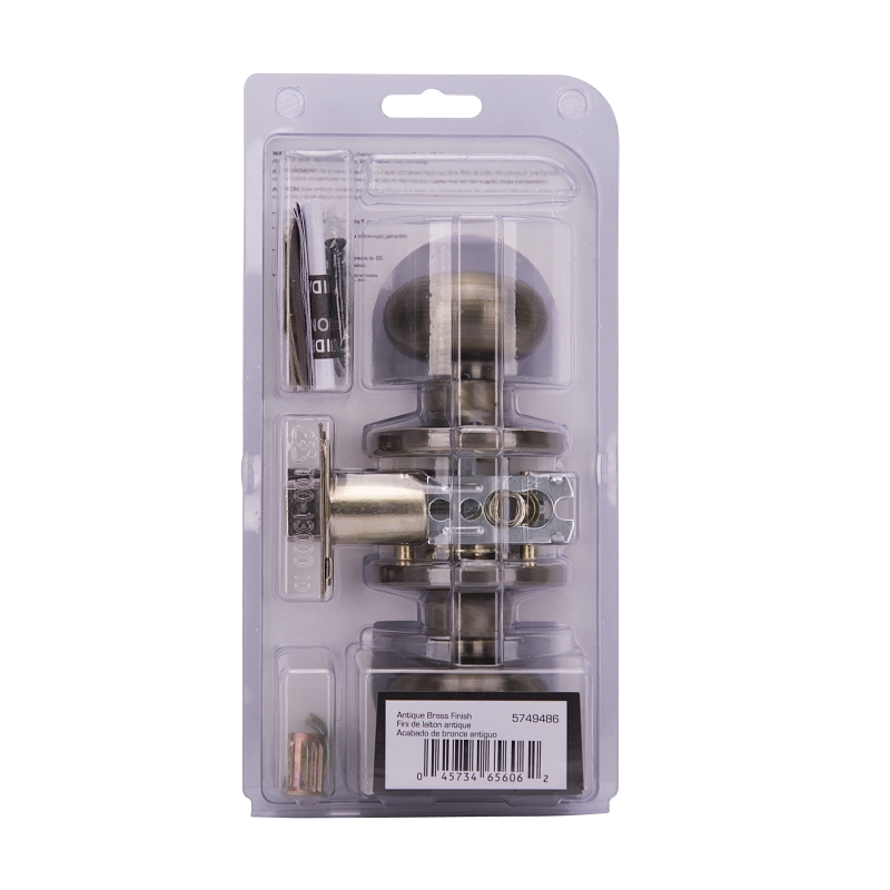ProSource TF830V-PS Passage Knob, Metal, Antique Brass, 2-3/8 to 2-3/4 in Backset, 1-3/8 to 1-3/4 in Thick Door
