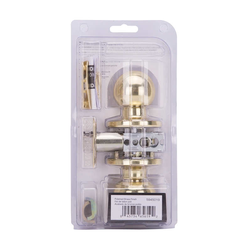 ProSource T3730V-PS Passage Knob, Metal, Polished Brass, 2-3/8 to 2-3/4 in Backset, 1-3/8 to 1-3/4 in Thick Door
